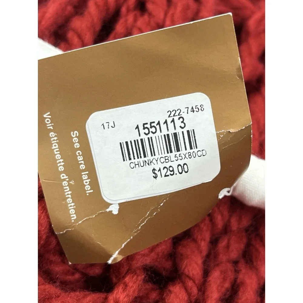 Pottery Barn Chunky Cable Knit Throw Blanket Red 55 x 80 -Very Thick & Heavy NEW